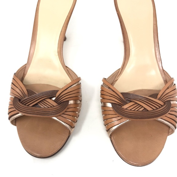 SOLD🎉Cole Haan Leather Slip On Heels Tan Gold - Picture 2 of 7